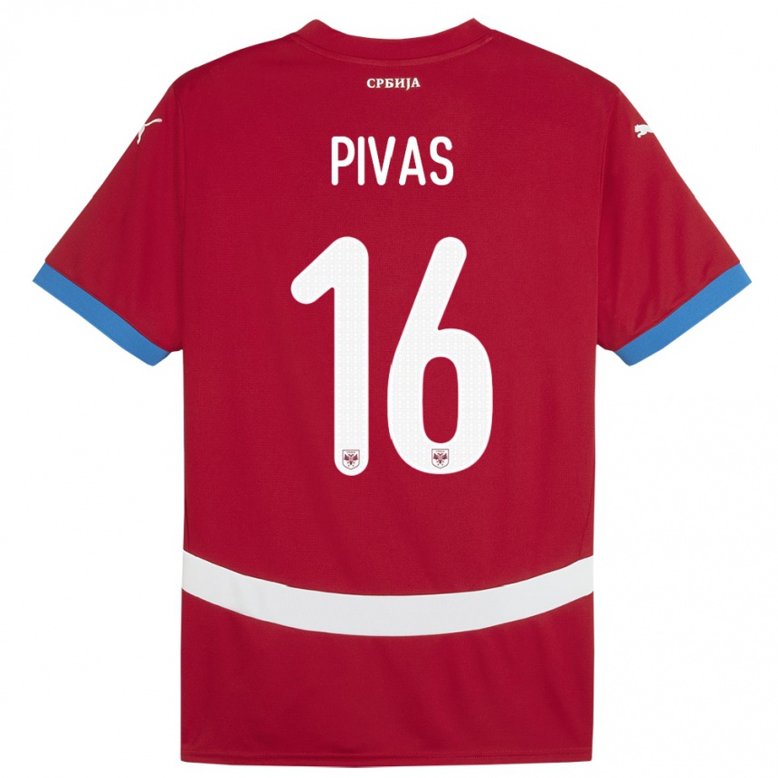 Niño Fútbol Camiseta Serbia Miodrag Pivas #16 Rojo 1ª Equipación 24-26 México