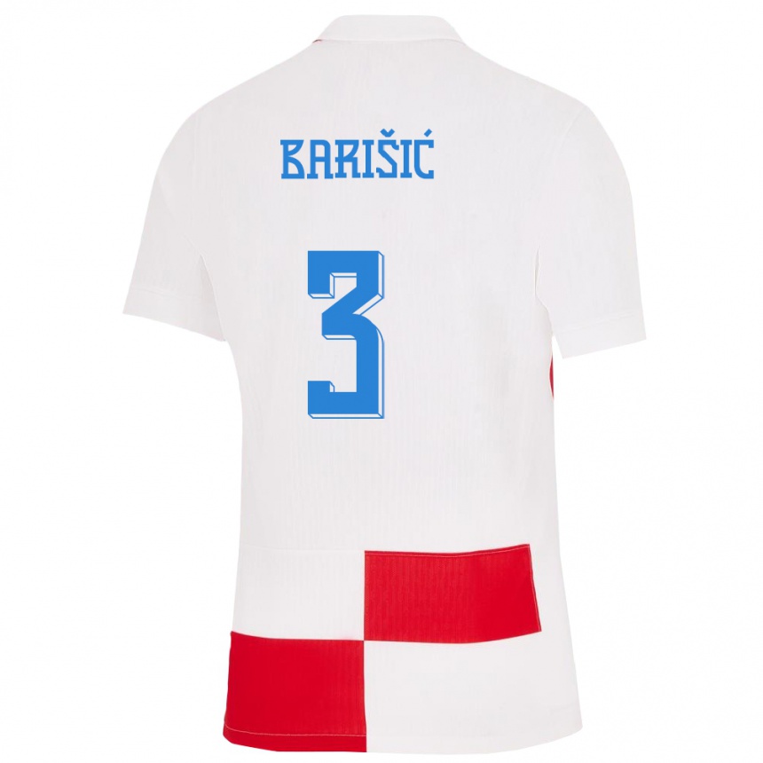 Niño Fútbol Camiseta Croacia Borna Barisic #3 Blanco Rojo 1ª Equipación 24-26 México