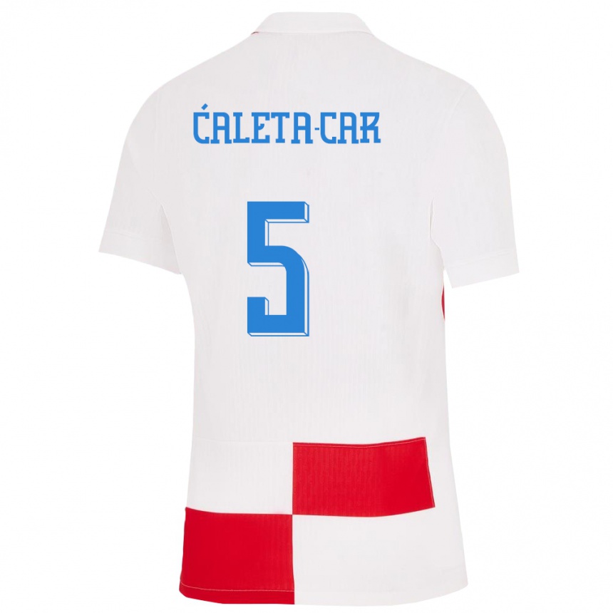 Niño Fútbol Camiseta Croacia Duje Caleta Car #5 Blanco Rojo 1ª Equipación 24-26 México