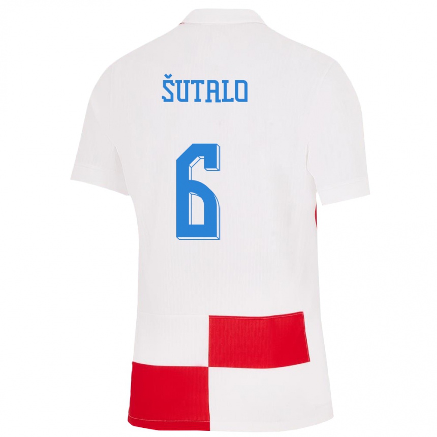 Niño Fútbol Camiseta Croacia Josip Sutalo #6 Blanco Rojo 1ª Equipación 24-26 México