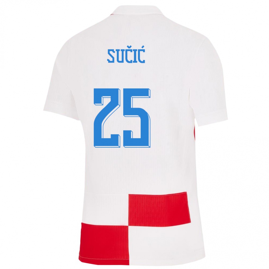 Niño Fútbol Camiseta Croacia Luka Sucic #25 Blanco Rojo 1ª Equipación 24-26 México