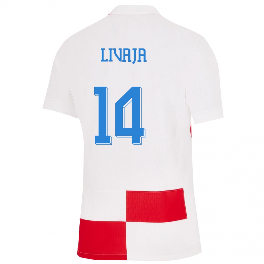 Niño Fútbol Camiseta Croacia Marko Livaja #14 Blanco Rojo 1ª Equipación 24-26 México