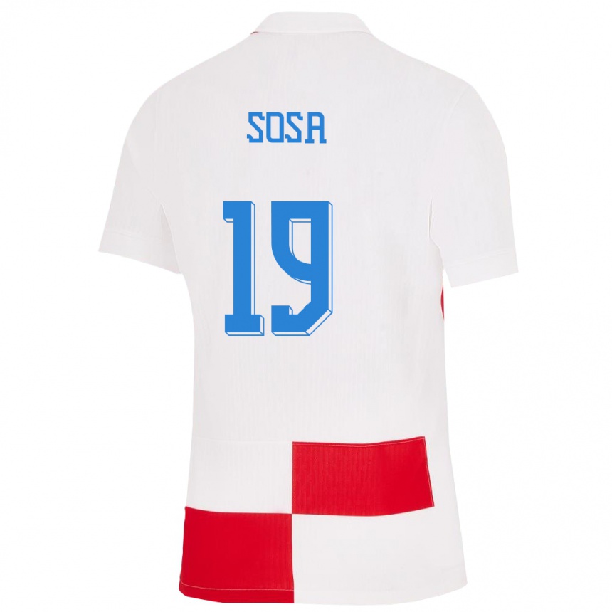 Niño Fútbol Camiseta Croacia Borna Sosa #19 Blanco Rojo 1ª Equipación 24-26 México