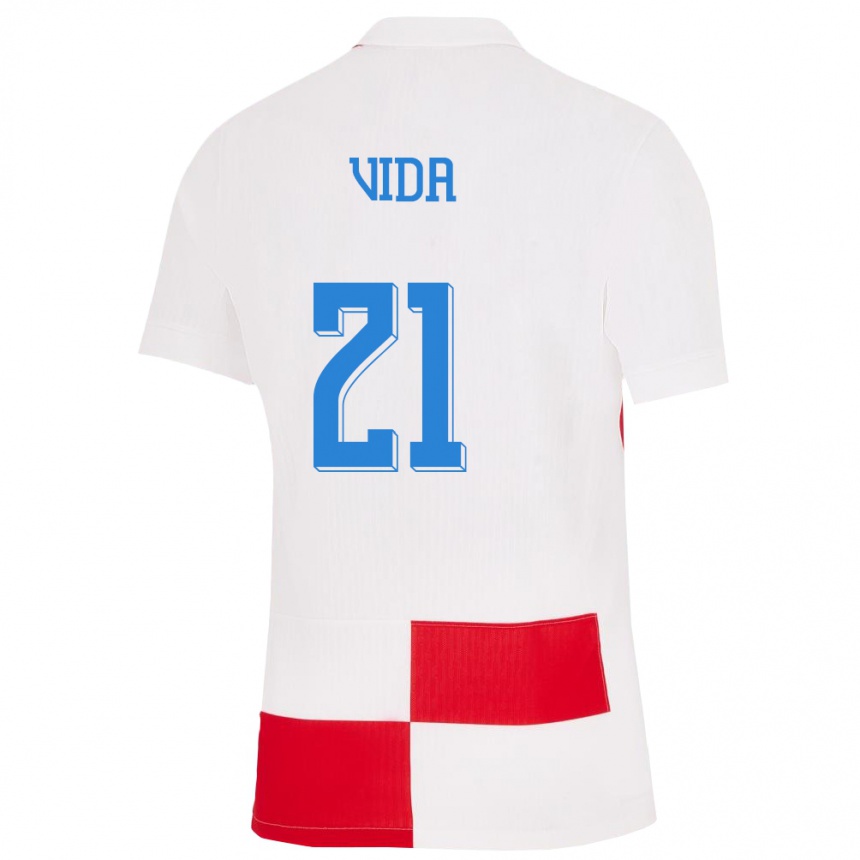 Niño Fútbol Camiseta Croacia Domagoj Vida #21 Blanco Rojo 1ª Equipación 24-26 México