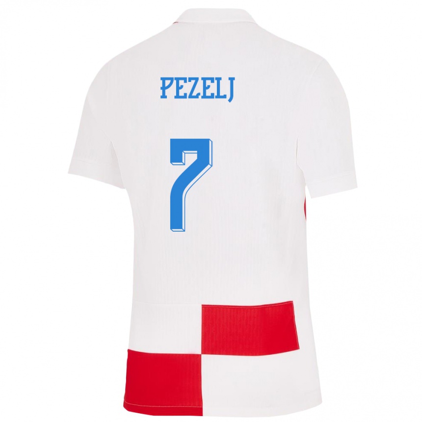 Niño Fútbol Camiseta Croacia Petra Pezelj #7 Blanco Rojo 1ª Equipación 24-26 México