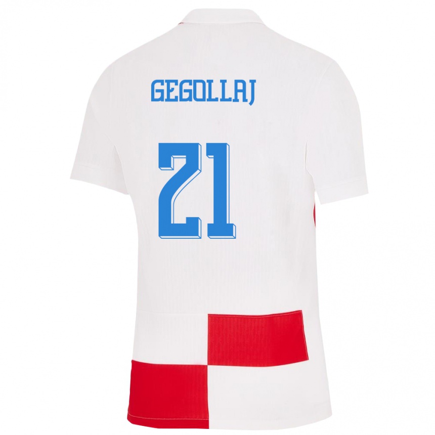 Niño Fútbol Camiseta Croacia Fatjesa Gegollaj #21 Blanco Rojo 1ª Equipación 24-26 México