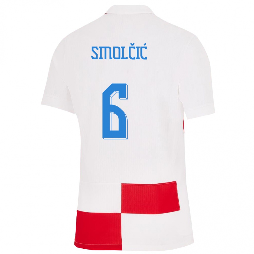 Niño Fútbol Camiseta Croacia Hrvoje Smolcic #6 Blanco Rojo 1ª Equipación 24-26 México