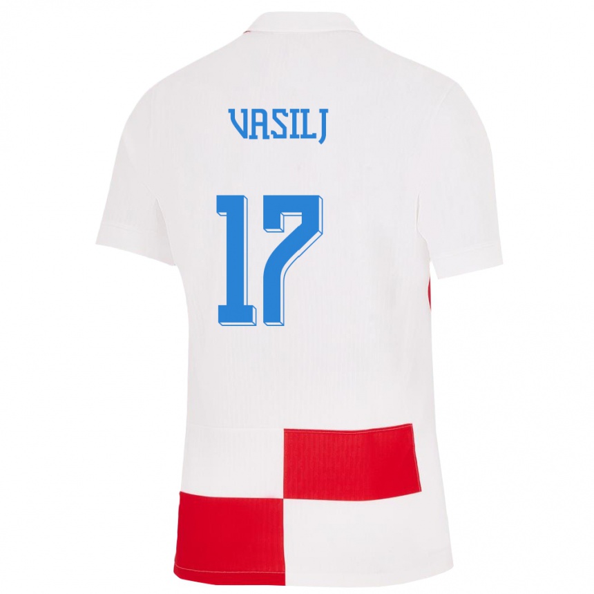 Niño Fútbol Camiseta Croacia Jakov Anton Vasilj #17 Blanco Rojo 1ª Equipación 24-26 México