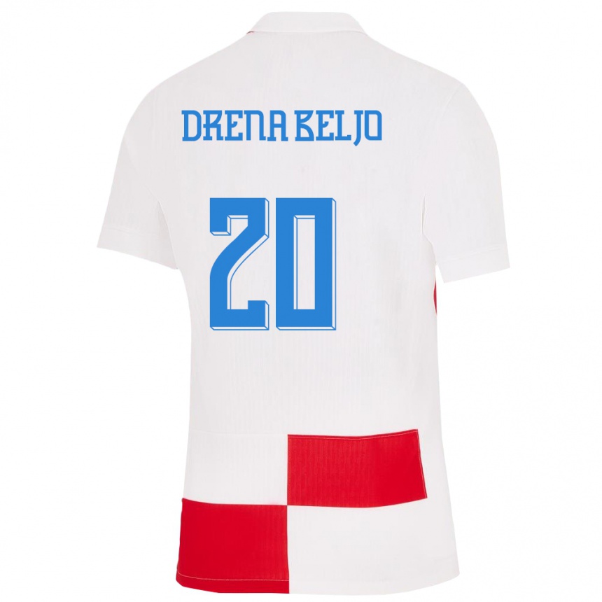 Niño Fútbol Camiseta Croacia Dion Drena Beljo #20 Blanco Rojo 1ª Equipación 24-26 México