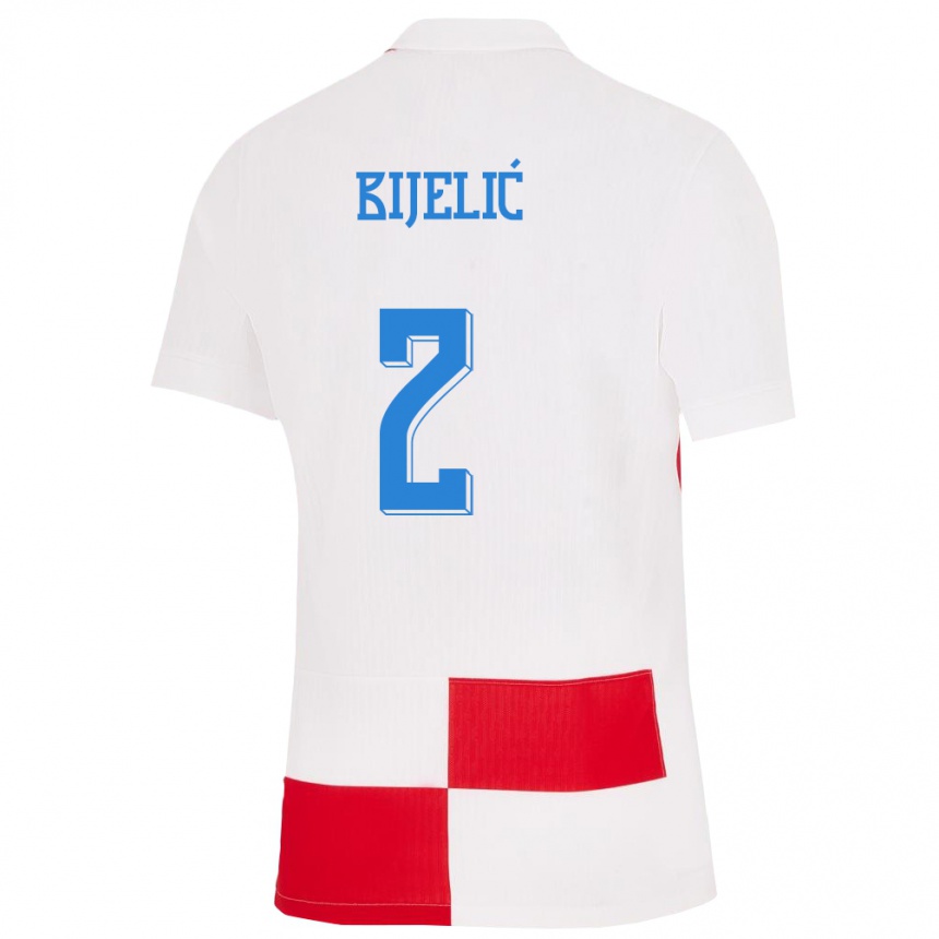 Niño Fútbol Camiseta Croacia Dario Bijelic #2 Blanco Rojo 1ª Equipación 24-26 México