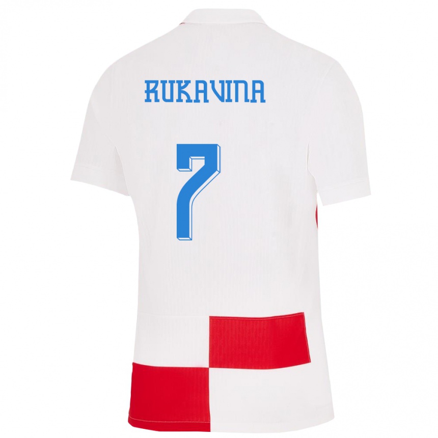 Niño Fútbol Camiseta Croacia Gabriel Rukavina #7 Blanco Rojo 1ª Equipación 24-26 México