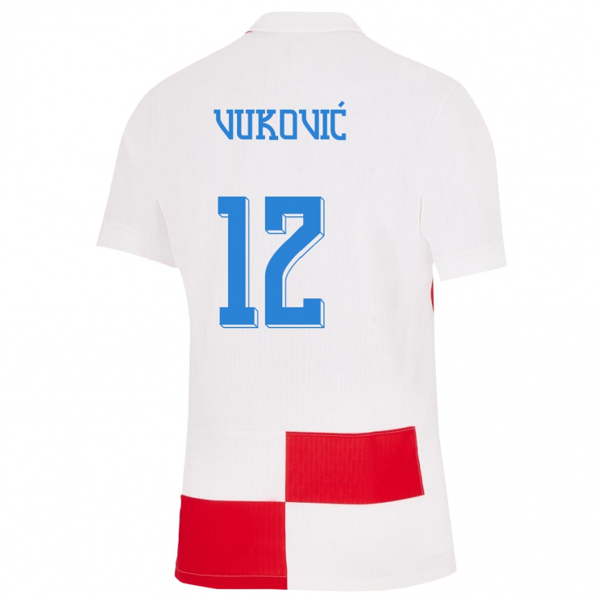 Niño Fútbol Camiseta Croacia Ante Vukovic #12 Blanco Rojo 1ª Equipación 24-26 México
