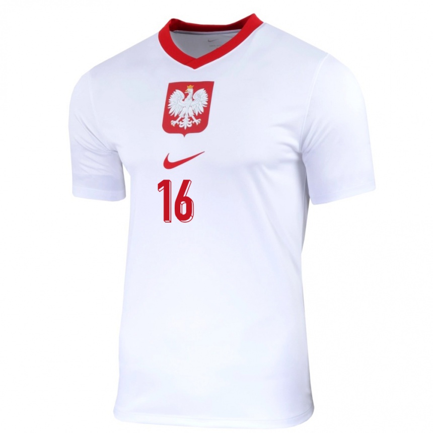 Niño Fútbol Camiseta Polonia Maksymilian Sznaucner #16 Blanco 1ª Equipación 24-26 México