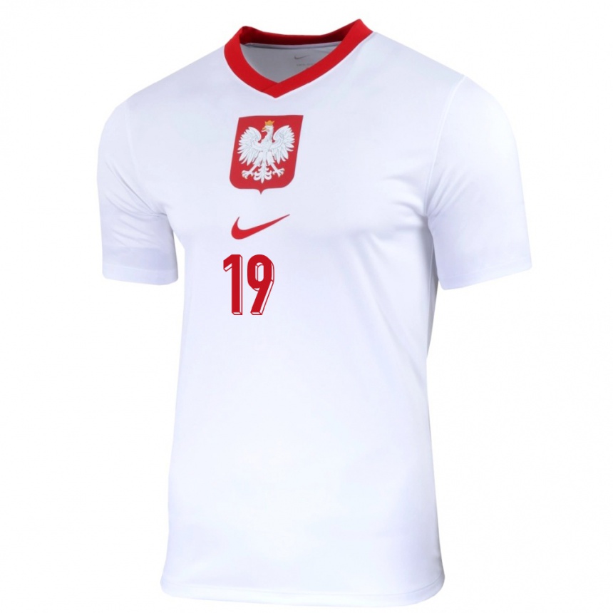 Niño Fútbol Camiseta Polonia Jan Faberski #19 Blanco 1ª Equipación 24-26 México