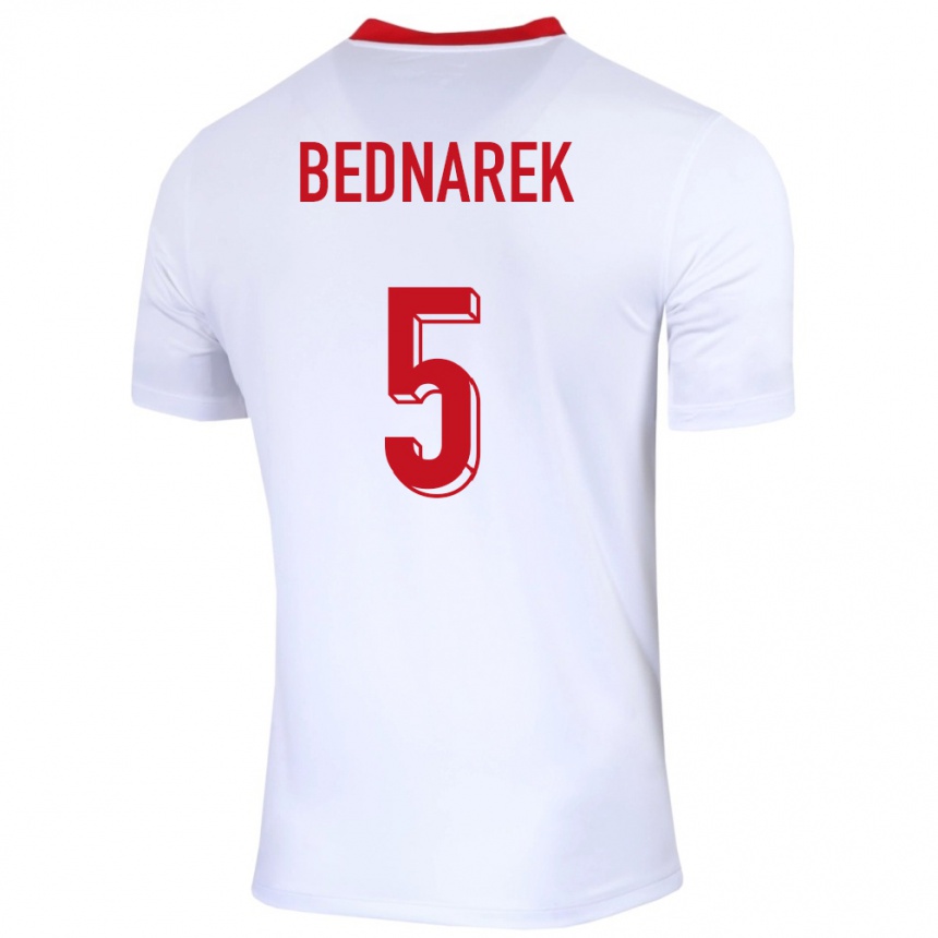 Niño Fútbol Camiseta Polonia Jan Bednarek #5 Blanco 1ª Equipación 24-26 México