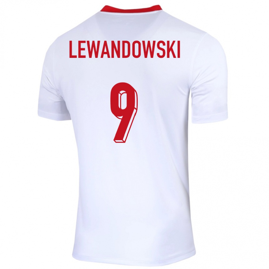 Niño Fútbol Camiseta Polonia Robert Lewandowski #9 Blanco 1ª Equipación 24-26 México