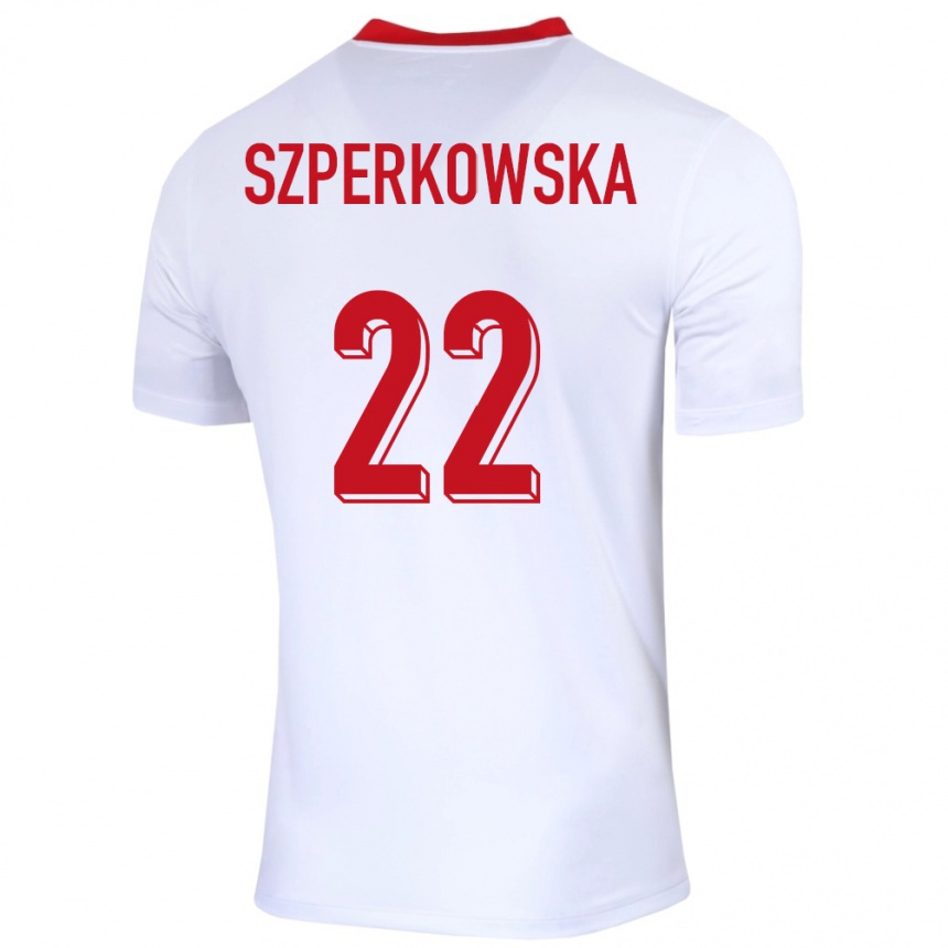 Niño Fútbol Camiseta Polonia Oliwia Szperkowska #22 Blanco 1ª Equipación 24-26 México