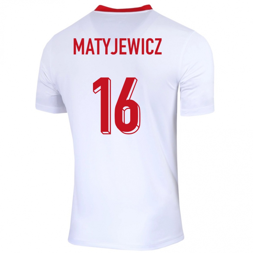 Niño Fútbol Camiseta Polonia Wiktor Matyjewicz #16 Blanco 1ª Equipación 24-26 México