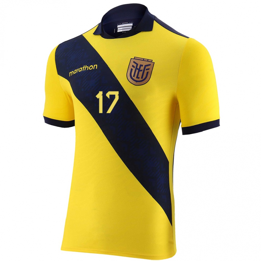 Niño Fútbol Camiseta Ecuador Angelo Preciado #17 Amarillo 1ª Equipación 24-26 México