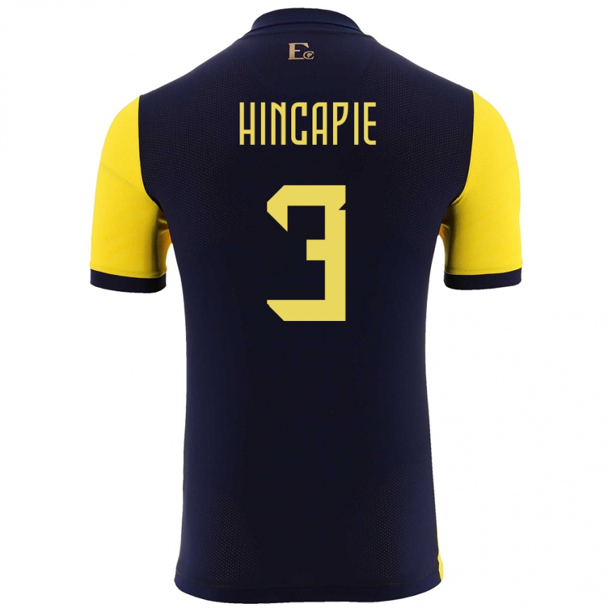 Niño Fútbol Camiseta Ecuador Piero Hincapie #3 Amarillo 1ª Equipación 24-26 México