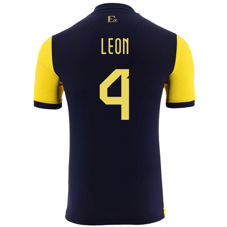 Niño Fútbol Camiseta Ecuador Fernando Leon #4 Amarillo 1ª Equipación 24-26 México