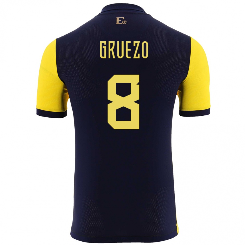 Niño Fútbol Camiseta Ecuador Carlos Gruezo #8 Amarillo 1ª Equipación 24-26 México