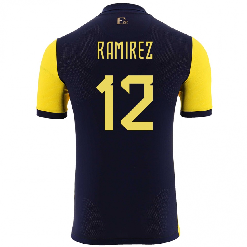 Niño Fútbol Camiseta Ecuador Moises Ramirez #12 Amarillo 1ª Equipación 24-26 México