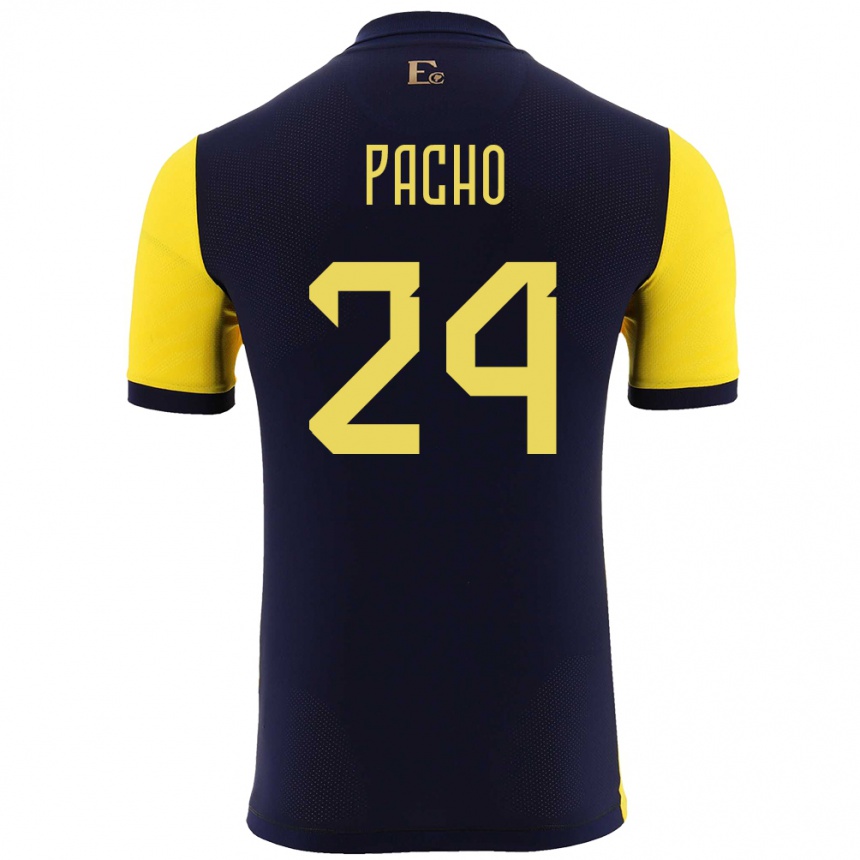 Niño Fútbol Camiseta Ecuador William Pacho #24 Amarillo 1ª Equipación 24-26 México