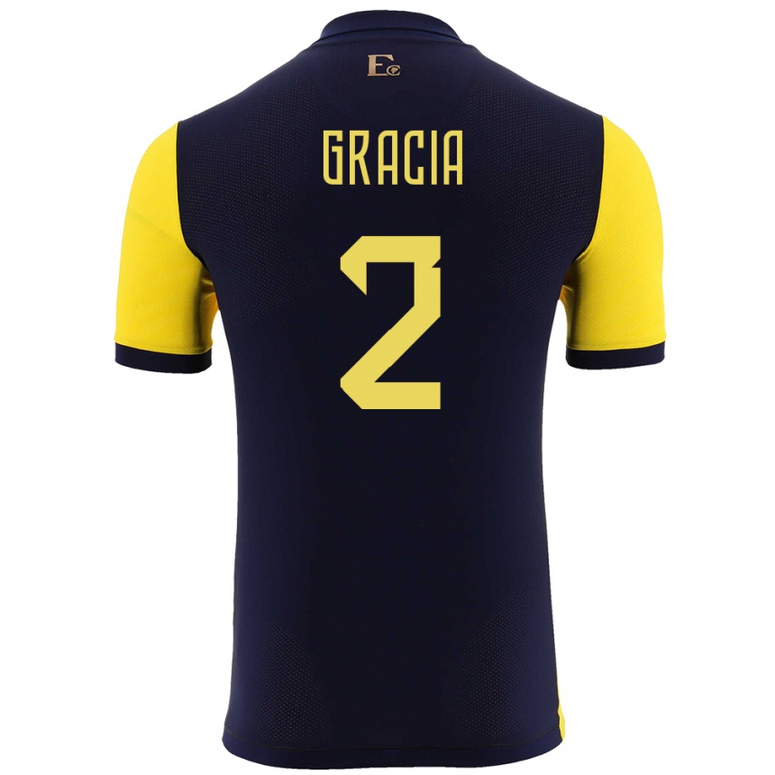 Niño Fútbol Camiseta Ecuador Ericka Gracia #2 Amarillo 1ª Equipación 24-26 México