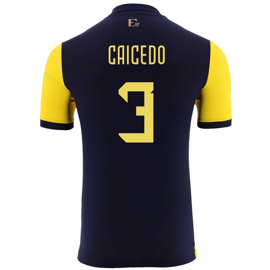 Niño Fútbol Camiseta Ecuador Jessy Caicedo #3 Amarillo 1ª Equipación 24-26 México