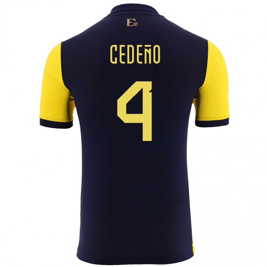 Niño Fútbol Camiseta Ecuador Stefany Cedeno #4 Amarillo 1ª Equipación 24-26 México