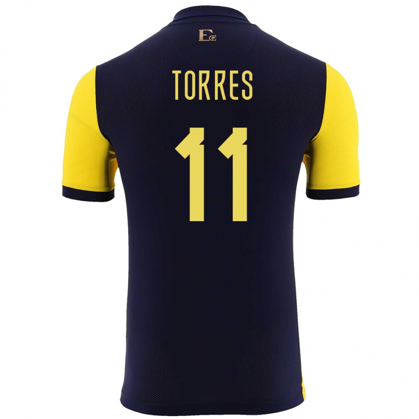 Niño Fútbol Camiseta Ecuador Ambar Torres #11 Amarillo 1ª Equipación 24-26 México