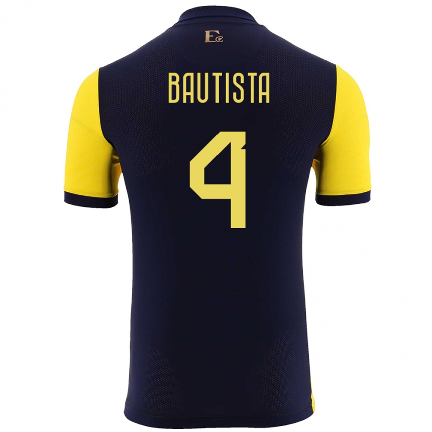 Niño Fútbol Camiseta Ecuador Davis Bautista #4 Amarillo 1ª Equipación 24-26 México