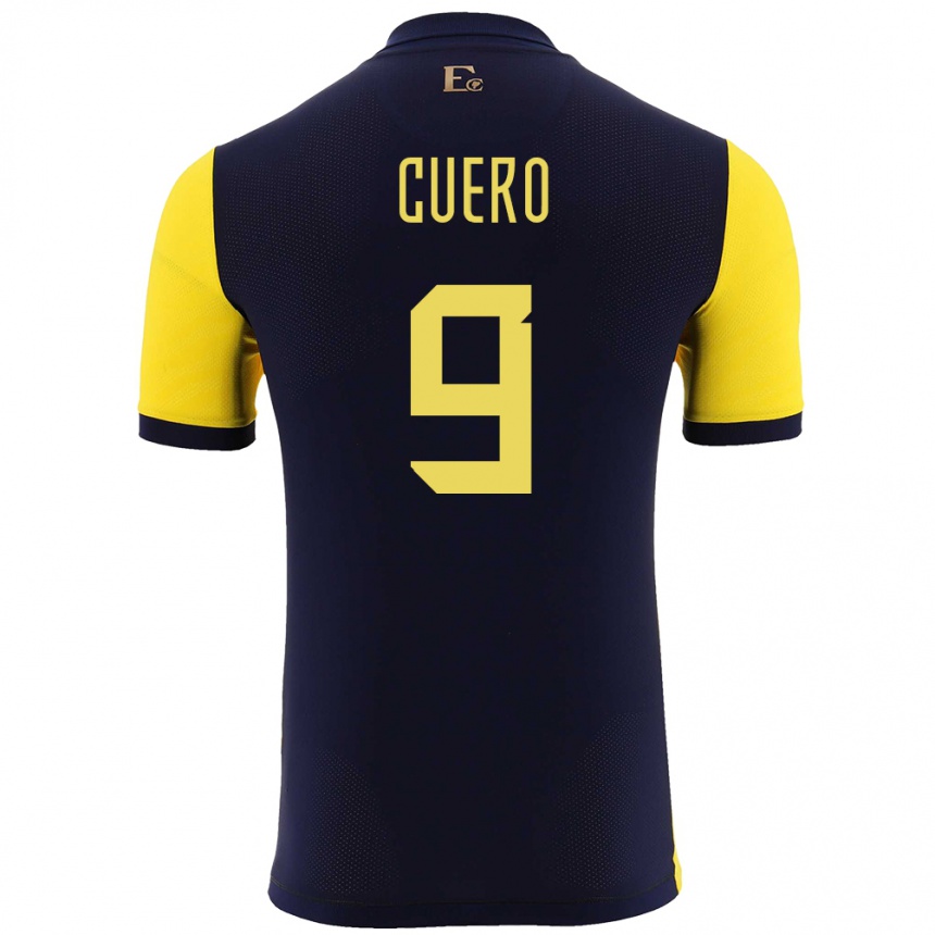 Niño Fútbol Camiseta Ecuador Justin Cuero #9 Amarillo 1ª Equipación 24-26 México