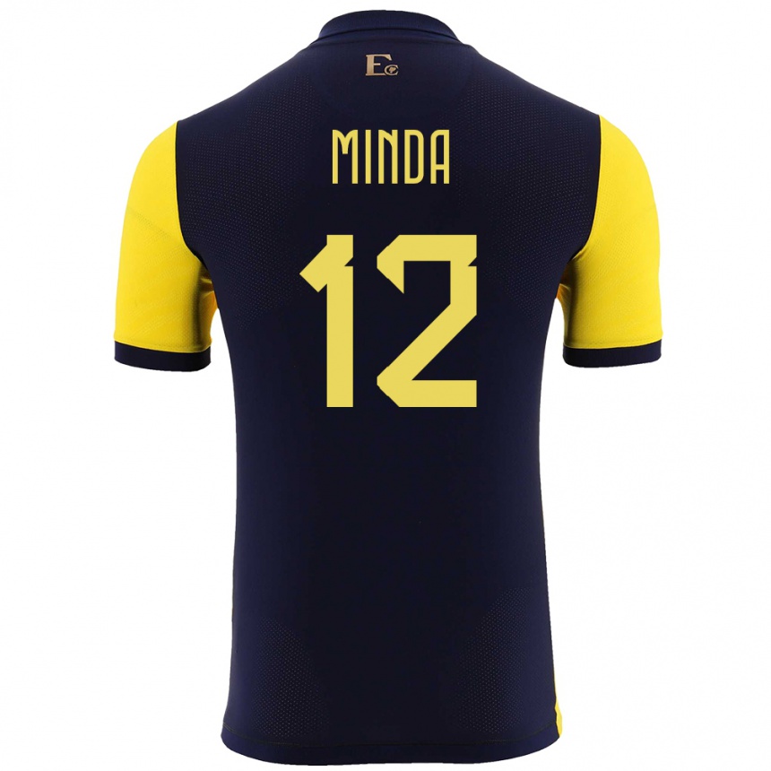 Niño Fútbol Camiseta Ecuador Ethan Minda #12 Amarillo 1ª Equipación 24-26 México