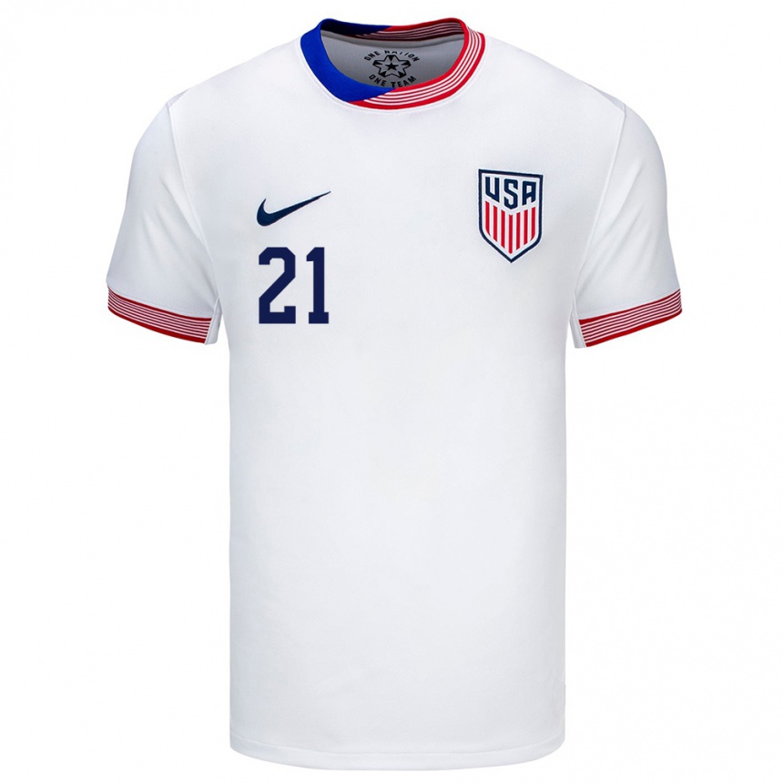 Niño Fútbol Camiseta Estados Unidos Timothy Weah #21 Blanco 1ª Equipación 24-26 México