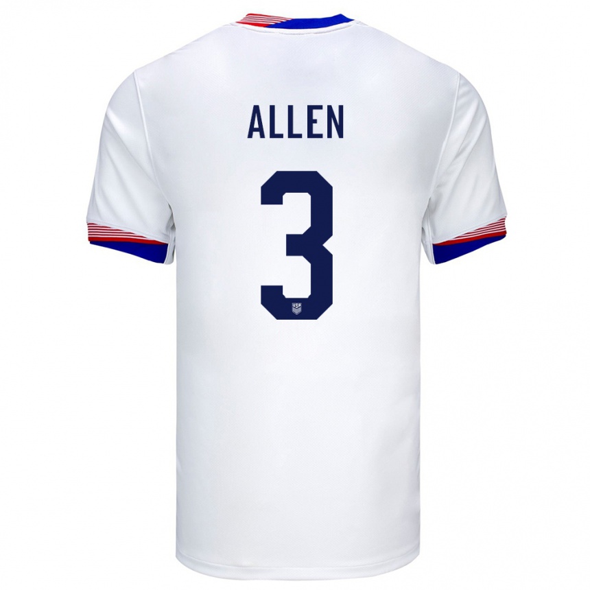 Niño Fútbol Camiseta Estados Unidos Noah Allen #3 Blanco 1ª Equipación 24-26 México