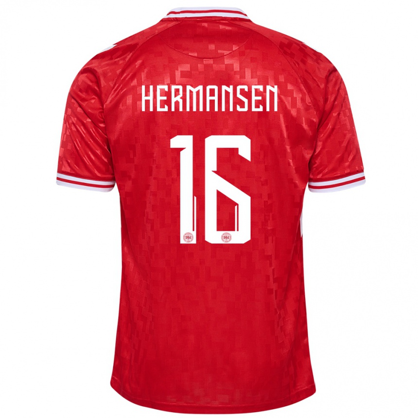 Niño Fútbol Camiseta Dinamarca Mads Hermansen #16 Rojo 1ª Equipación 24-26 México