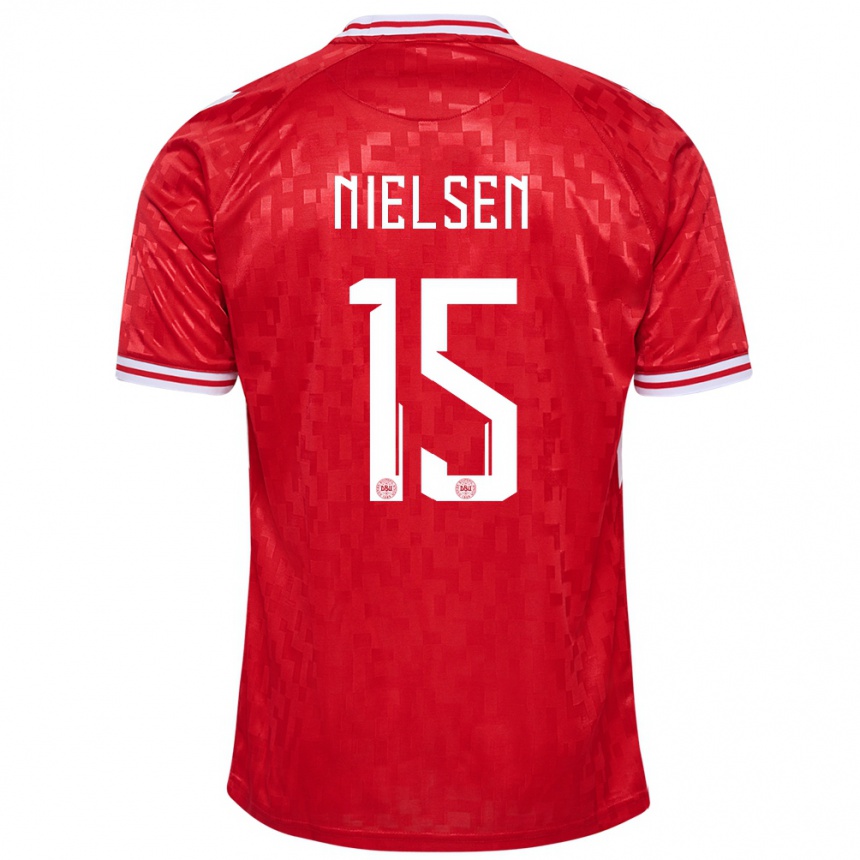 Niño Fútbol Camiseta Dinamarca Villads Nielsen #15 Rojo 1ª Equipación 24-26 México