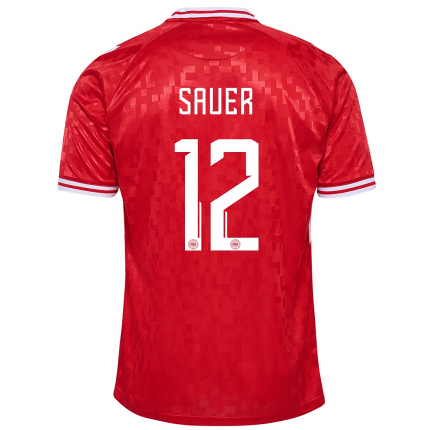 Niño Fútbol Camiseta Dinamarca Mathias Sauer #12 Rojo 1ª Equipación 24-26 México