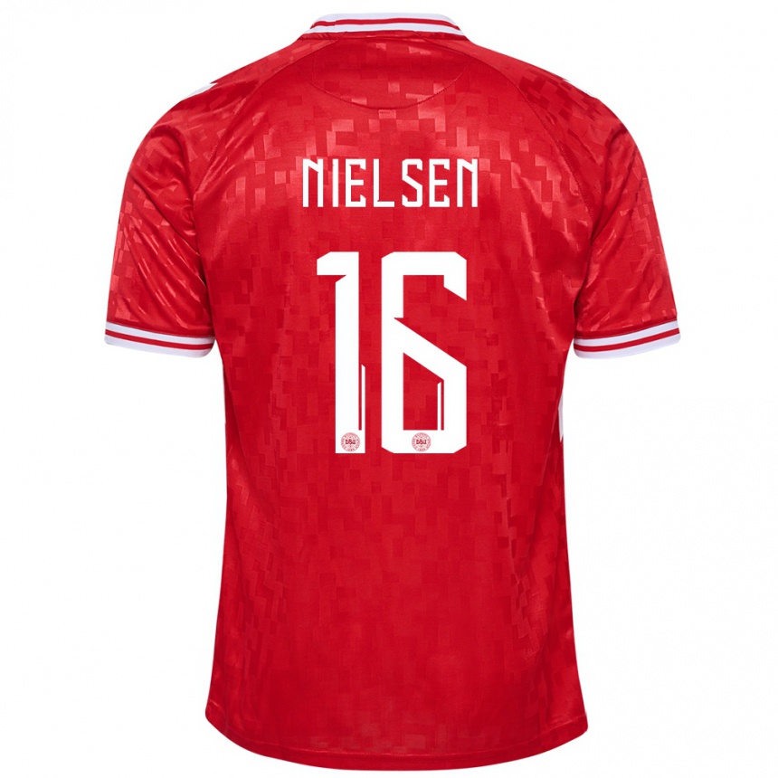 Niño Fútbol Camiseta Dinamarca Magnus Nielsen #16 Rojo 1ª Equipación 24-26 México