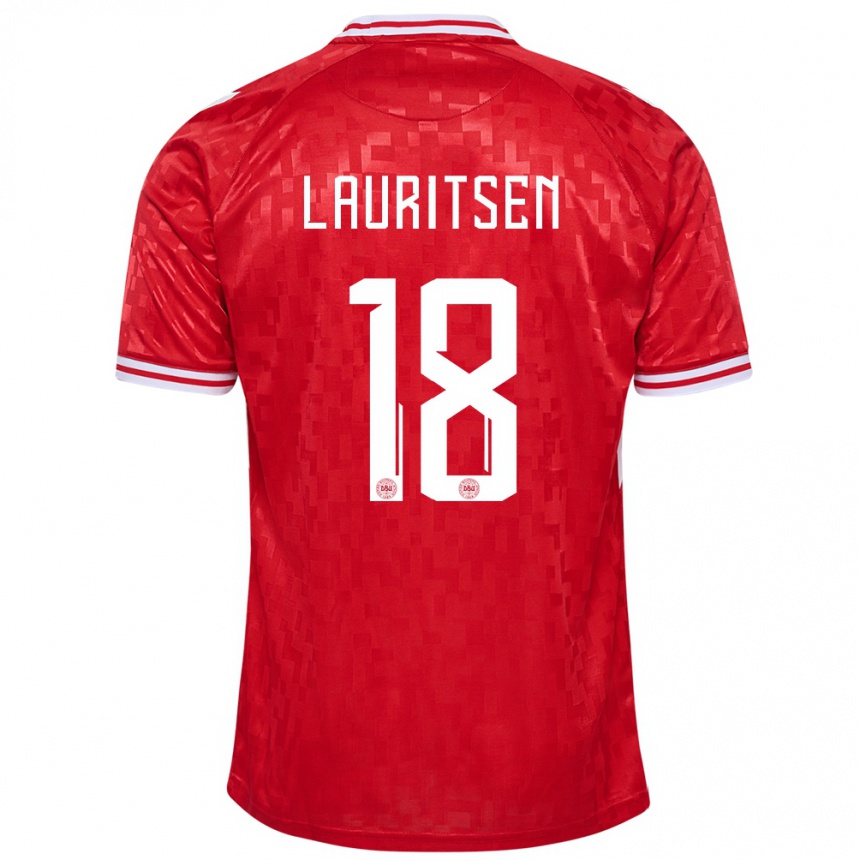 Niño Fútbol Camiseta Dinamarca Tobias Lauritsen #18 Rojo 1ª Equipación 24-26 México