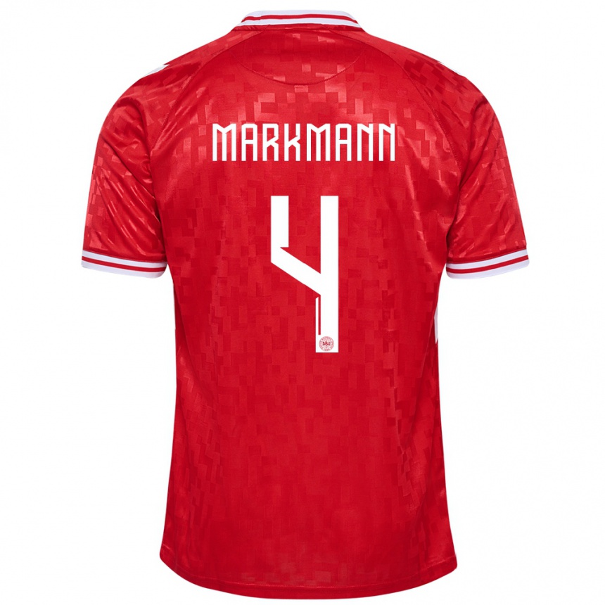 Niño Fútbol Camiseta Dinamarca Noah Markmann #4 Rojo 1ª Equipación 24-26 México