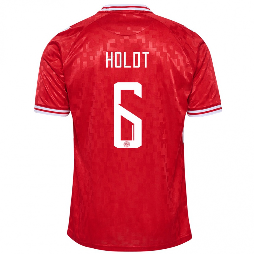 Niño Fútbol Camiseta Dinamarca Olivia Holdt #6 Rojo 1ª Equipación 24-26 México