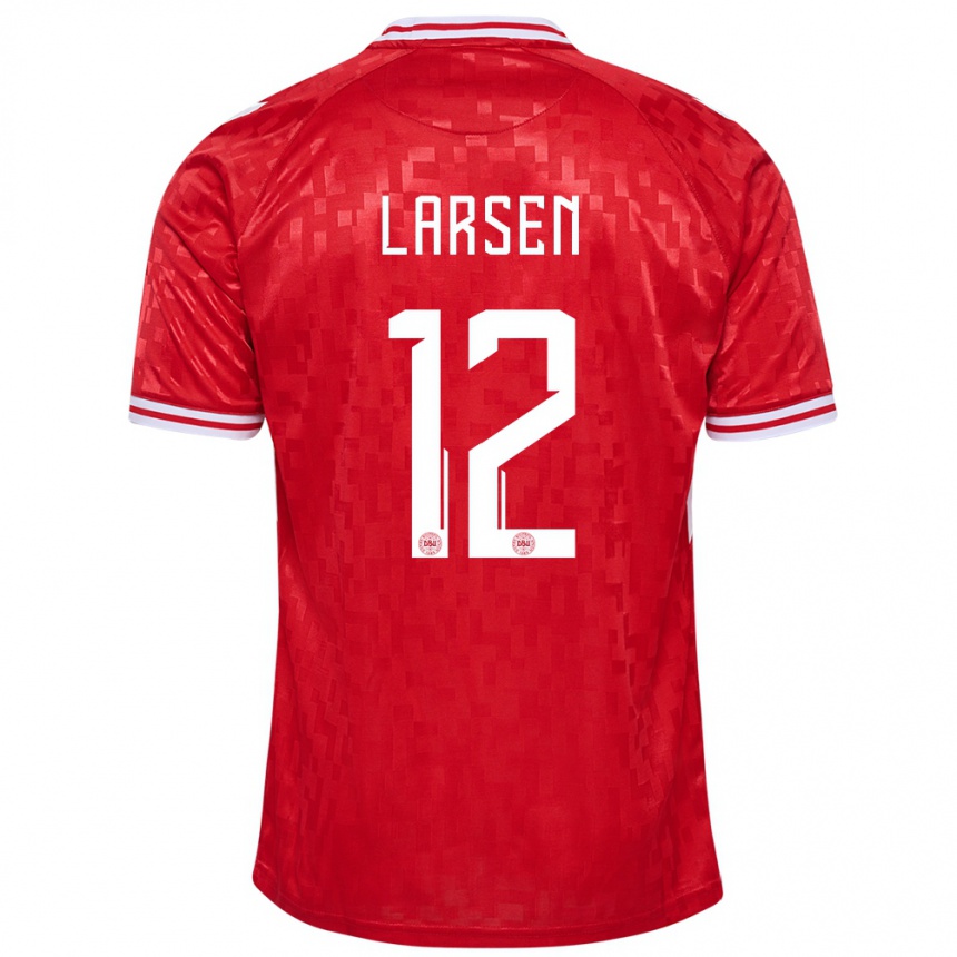 Niño Fútbol Camiseta Dinamarca Stine Larsen #12 Rojo 1ª Equipación 24-26 México