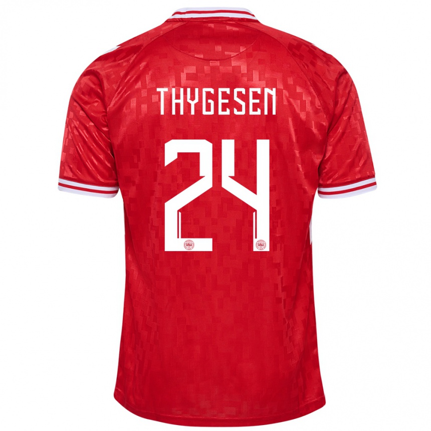 Niño Fútbol Camiseta Dinamarca Sarah Thygesen #24 Rojo 1ª Equipación 24-26 México