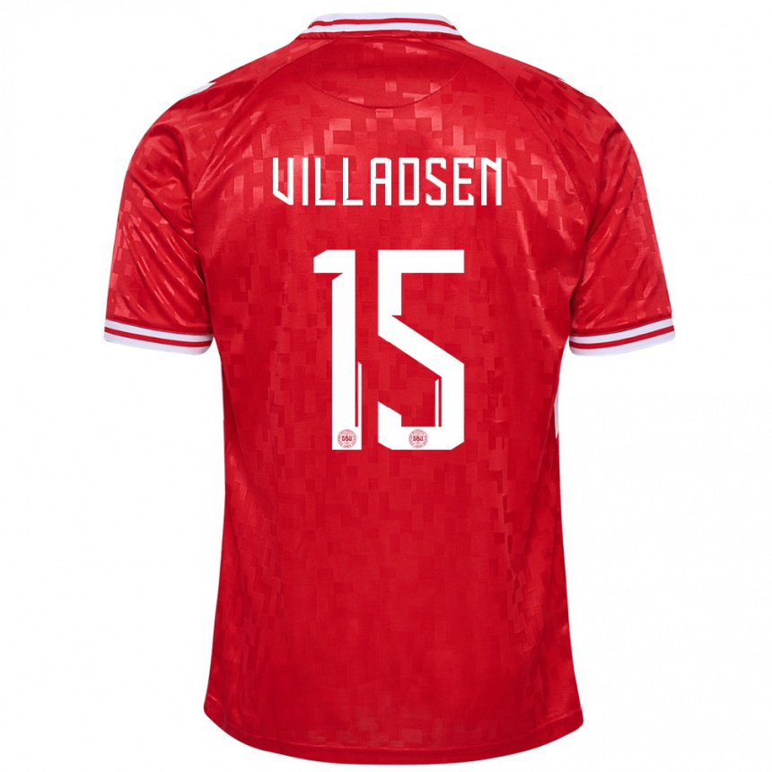Niño Fútbol Camiseta Dinamarca Oliver Villadsen #15 Rojo 1ª Equipación 24-26 México