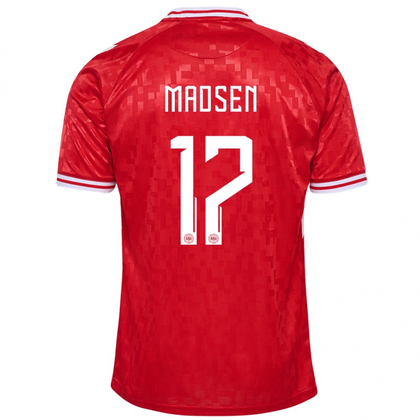 Niño Fútbol Camiseta Dinamarca Nicolas Madsen #17 Rojo 1ª Equipación 24-26 México