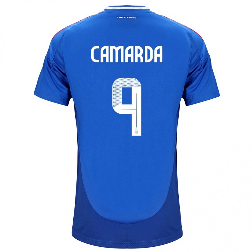 Niño Fútbol Camiseta Italia Francesco Camarda #9 Azul 1ª Equipación 24-26 México