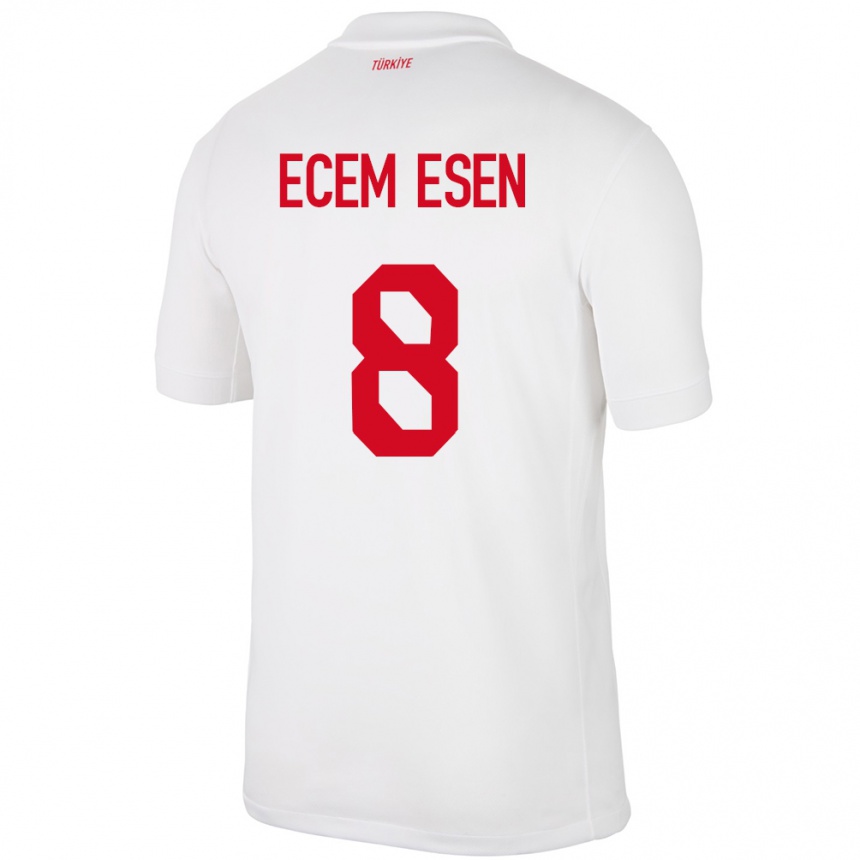 Niño Fútbol Camiseta Turquía Emine Ecem Esen #8 Blanco 1ª Equipación 24-26 México